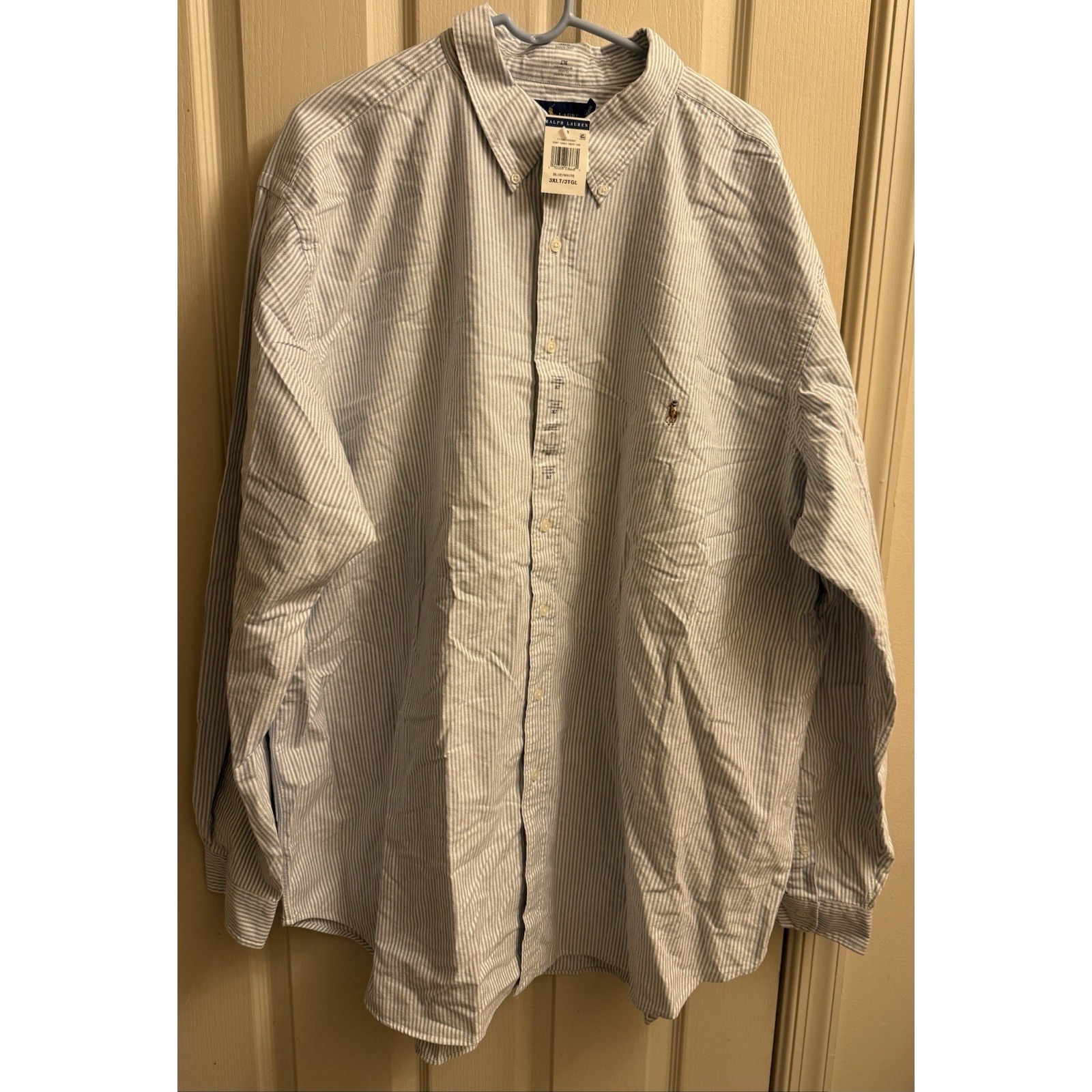 Polo Ralph Lauren Button Up Shirt Men's 3xlt White Blue Stripe Classic Fit Pony